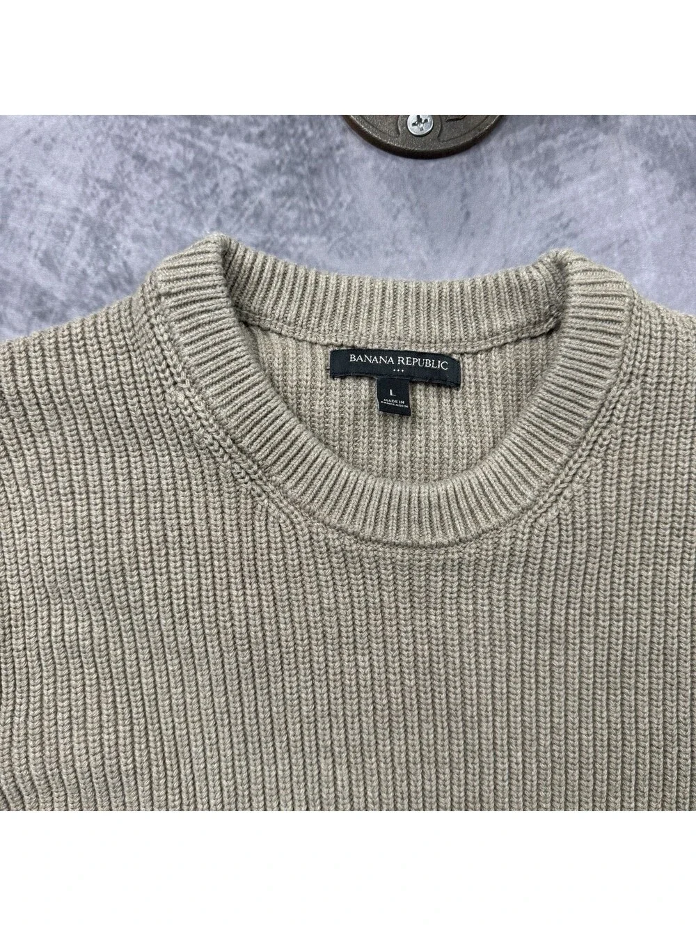 Vintage Banana Republic Safari Sweater Mens L Brown Knit Elbow Patch Cotton